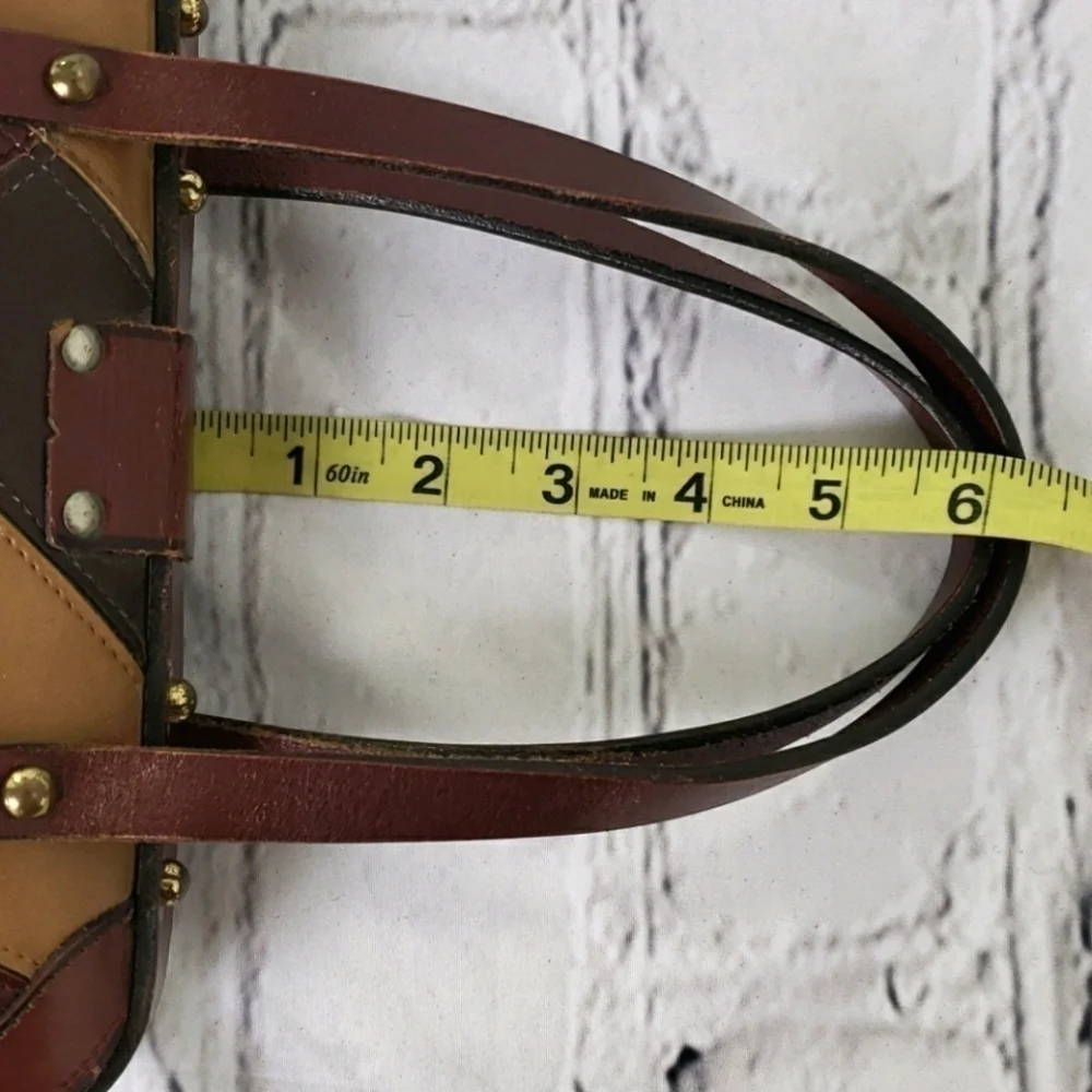Vintage Leather Patched Satchel Handbag Browns Mid Century